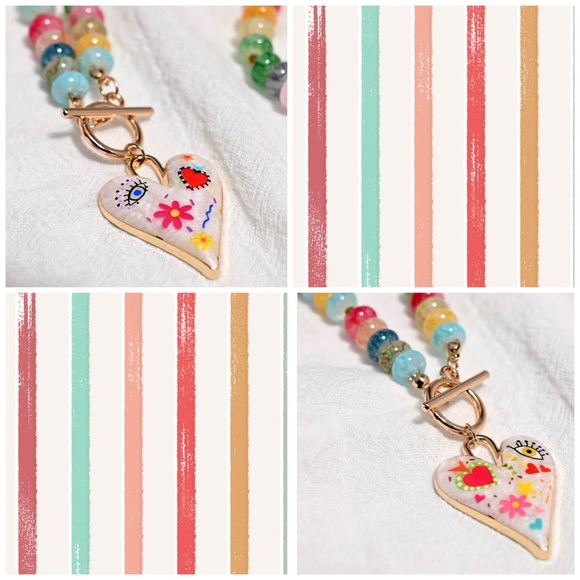 Girl Almighty Vintage Jewelry - 🌟HP!🌟 HEART OF GLASS 🩵✨ Handcrafted Glass Bead Heart Pendant Statement Necklace